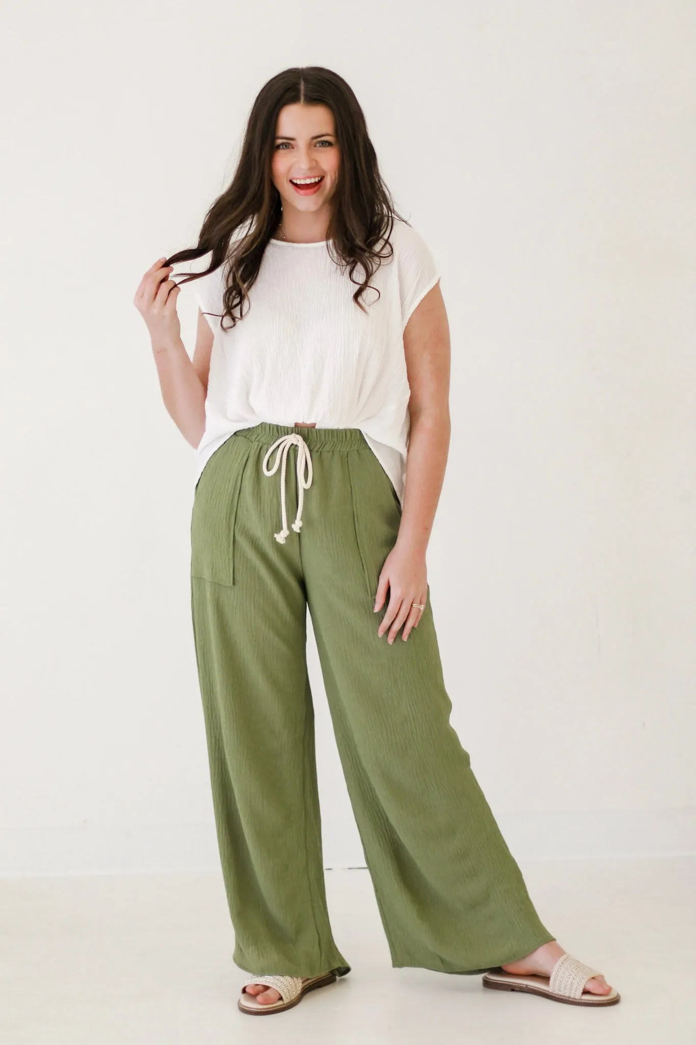 Beach Bonfire Olive Drawstring Pants