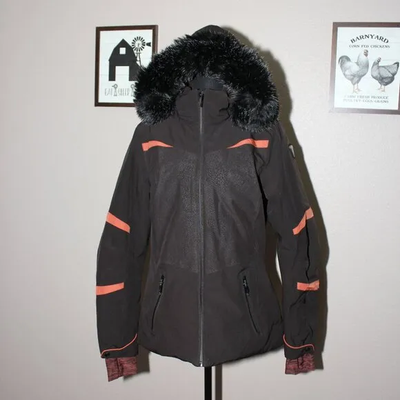 Killtec Womens Ski Snowboard Coat Jacket Black Orange Faux Fur Hood Size 8