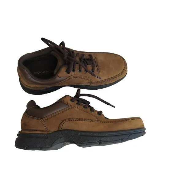 Mens Rockport brown leather loafer comfort work shoe lace up sz 7