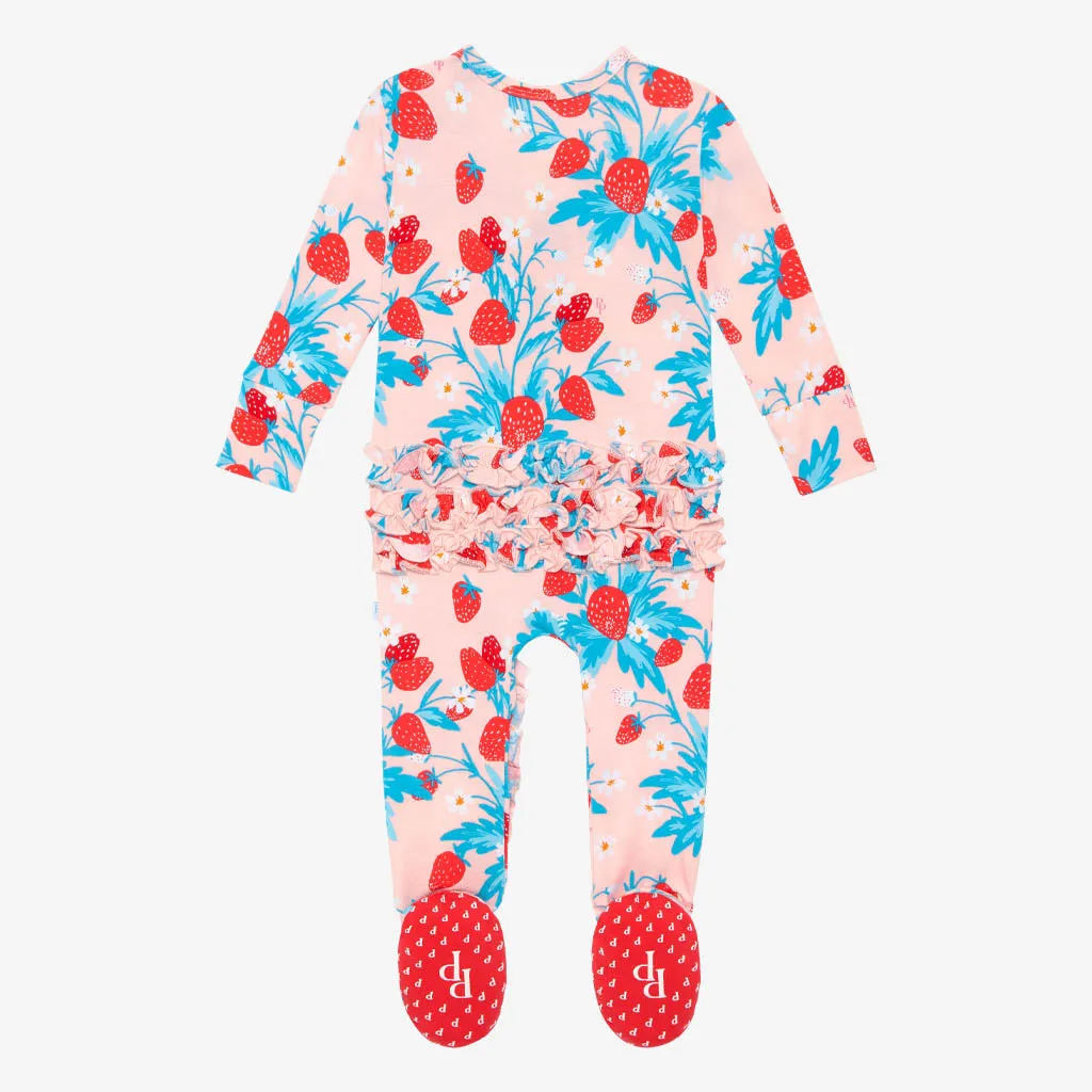 Posh Peanut Strawberry Ruffled Zippered Footie