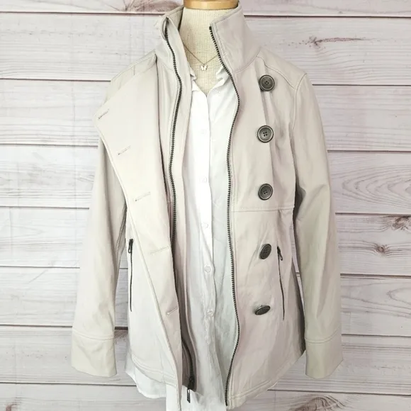 PrAna Martina Button Down Pea Coat in Ivory Sand Size Medium