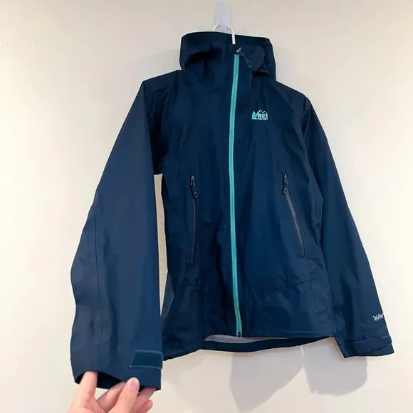REI Co-op Blue Full Zip Outdoor Hiking Packable Windbreaker Rain Jacket XS