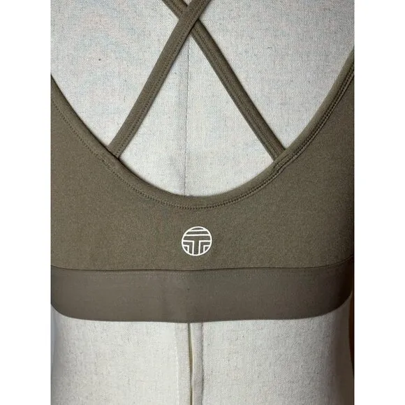 Tory Burch Sports Bra Woman Medium Tan Scoop Neck Strappy Back Athletic Yoga